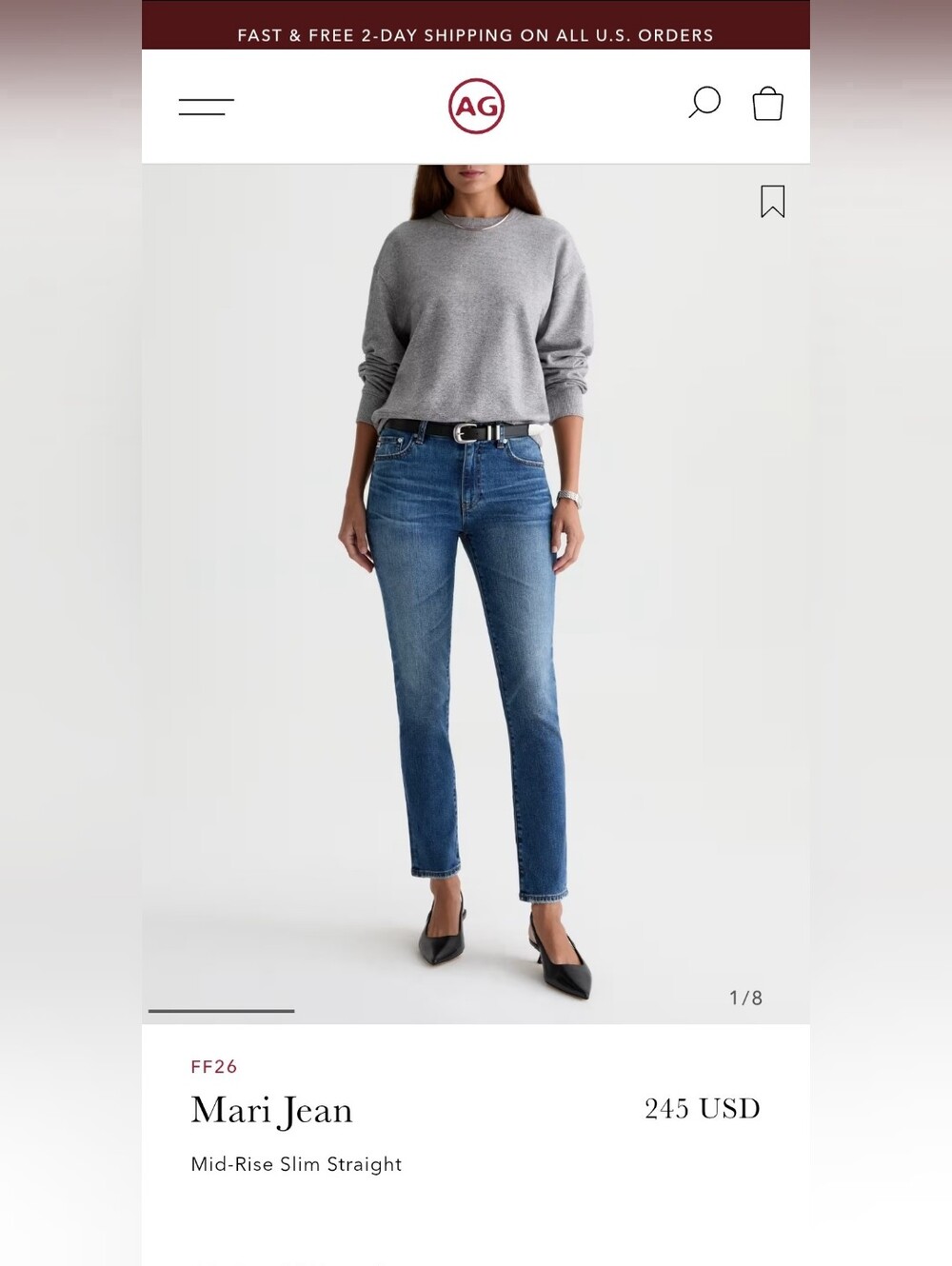 AG Adriano Goldschmied Mari Straight Leg Jeans in Dark Blue Wash